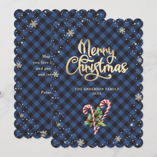 Sneeuwvlokken Candy Cane Holly Berries Kerstmis Feestdagenkaart (Voorkant / Achterkant)