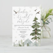 Sneeuwvlokken dennenbomen koud buiten Baby shower Kaart (Staand voorkant)