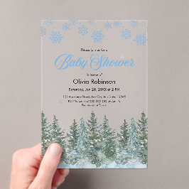 Sneeuwvlokken Dennenbomen Winter Baby Shower Acryl Uitnodigingen
