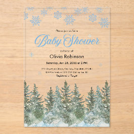 Sneeuwvlokken Dennenbomen Winter Baby Shower Acryl Uitnodigingen