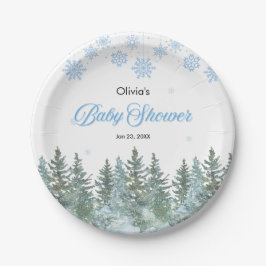 Sneeuwvlokken Dennenbomen Winter Baby Shower  Papieren Bordje