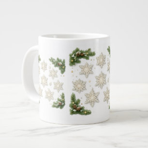 Sneeuwvlokken & Dennenkristal Kerstmoker Grote Koffiekop