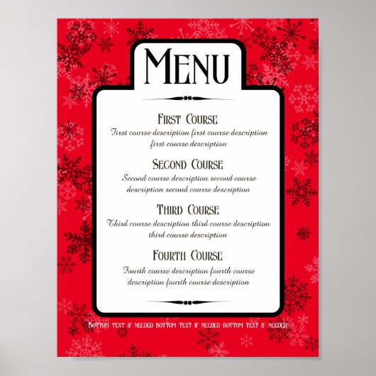 Sneeuwvlokken diner feest vakantie catering menu poster (Voorkant)