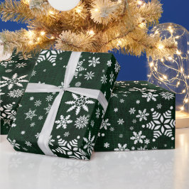 Sneeuwvlokken - Donkere groene Burlap textuur Cadeaupapier
