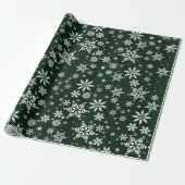 Sneeuwvlokken - Donkere groene Burlap textuur Cadeaupapier (Uitgerold)