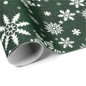 Sneeuwvlokken - Donkere groene Burlap textuur Cadeaupapier (Rol Hoek)