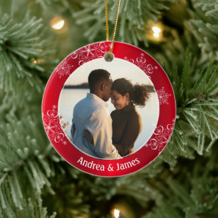 Sneeuwvlokken Eerste Kerstrood Lijst Keramisch Ornament