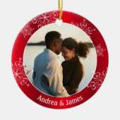 Sneeuwvlokken Eerste Kerstrood Lijst Keramisch Ornament (Voorkant)