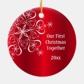 Sneeuwvlokken Eerste Kerstrood Lijst Keramisch Ornament (Achterkant)