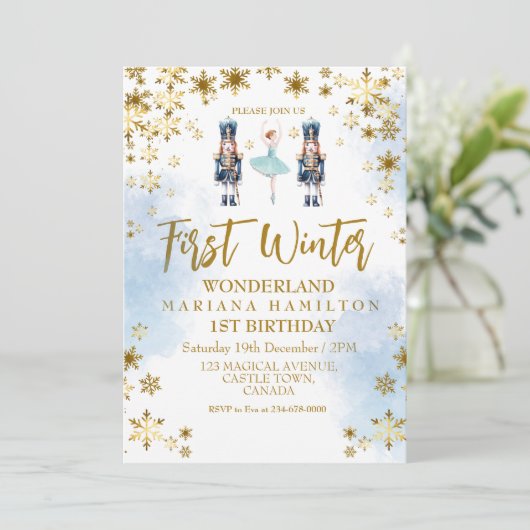 Sneeuwvlokken Eerste Winterwonderland 1e Verjaarda Kaart (Staand voorkant)