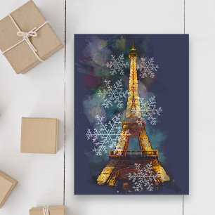 Sneeuwvlokken Eiffeltoren Parijs Winter Kerstmis Feestdagen Kaart