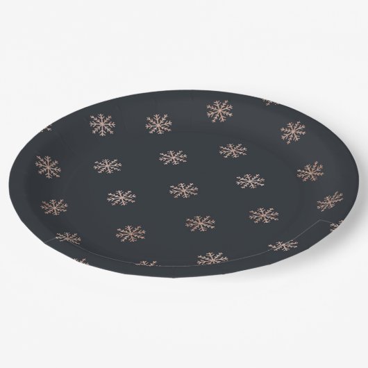 Sneeuwvlokken Elegant Zwart en Goud Kerstmis Papieren Bordje (Gekanteld)