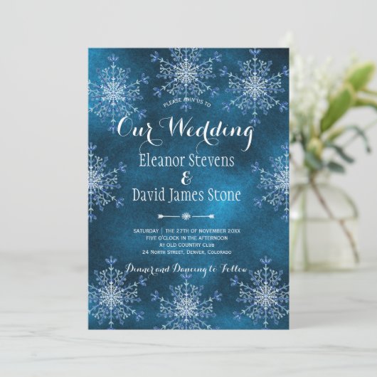 Sneeuwvlokken elegante navy blauwe winter rustieke kaart (Staand voorkant)