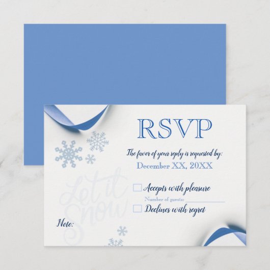 Sneeuwvlokken en blauwe linten RSVP (Voorkant / Achterkant)