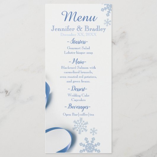 Sneeuwvlokken en Blauwe Lintjes Menu (Voorkant)