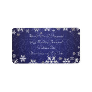 Sneeuwvlokken en Blue Damask bruiloft Etiket