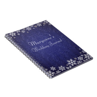 Sneeuwvlokken en Blue Damask Wedding Journal Notitieboek