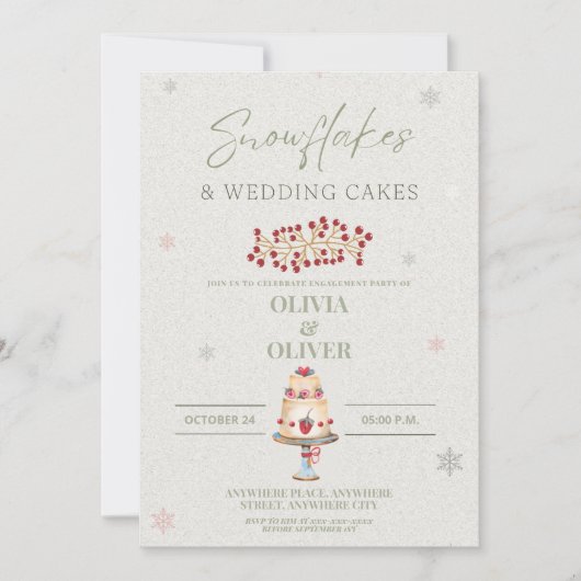 Sneeuwvlokken en bruidstaart verlovingsfeest kaart (Voorkant)
