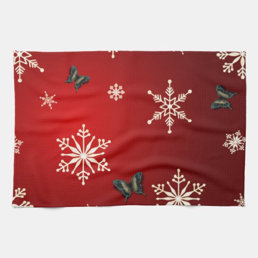 Sneeuwvlokken en buikvlies theedoek (Horizontaal)