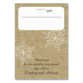 Sneeuwvlokken en Burlap Seating Kaart (Voorkant)