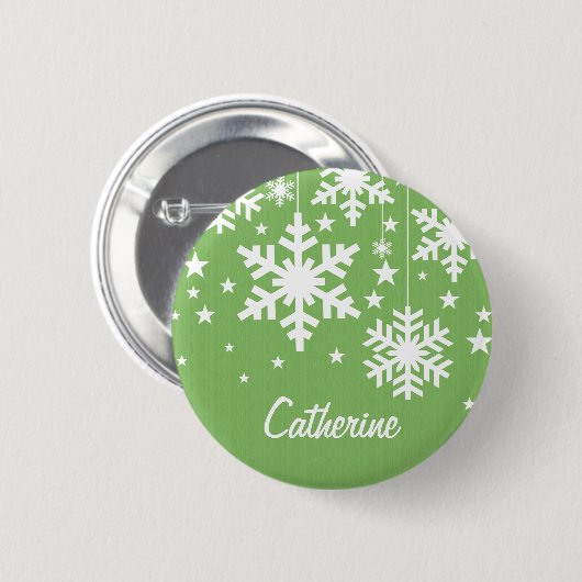 Sneeuwvlokken en Button van sterren, groen (Voorkant /achterkant)