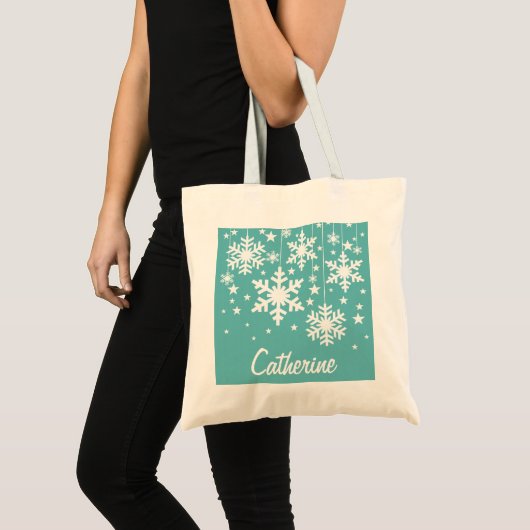 Sneeuwvlokken en Canvas tas van sterren, Aqua (Voorkant (product))