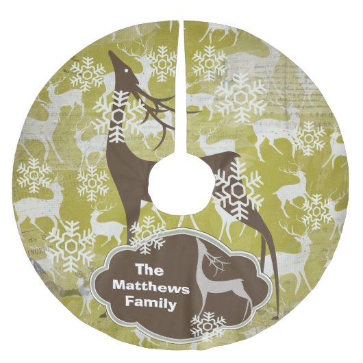 Sneeuwvlokken en de Deer Custom Holiday Tree Skirt Kerstboom Rok (Voorkant)