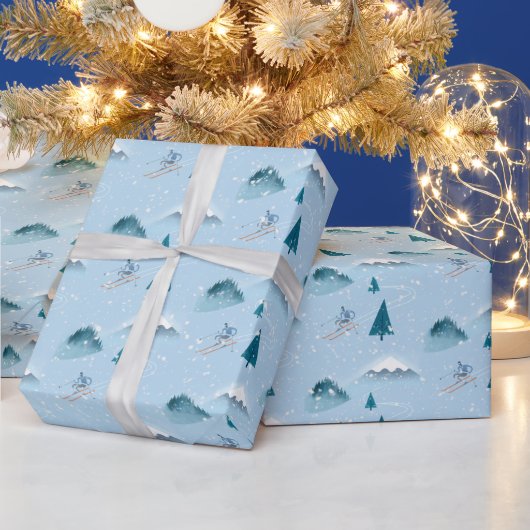 Sneeuwvlokken en Downhill Skier Wrapping Paper Cadeaupapier (Feestdagen)