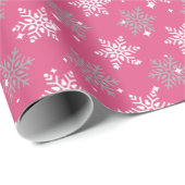  sneeuwvlokken en glinsterende hete roze kerst cadeaupapier (Rol Hoek)
