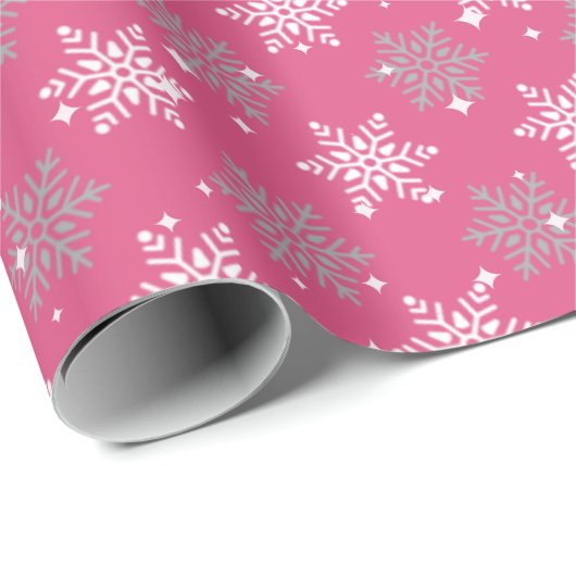  sneeuwvlokken en glinsterende hete roze kerst cadeaupapier (Rol Hoek)