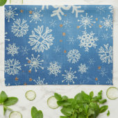 Sneeuwvlokken en goudsterren op Blue Kitchen Theedoek (Gevouwen)