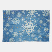 Sneeuwvlokken en goudsterren op Blue Kitchen Theedoek (Horizontaal)