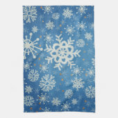 Sneeuwvlokken en goudsterren op Blue Kitchen Theedoek (Verticaal)