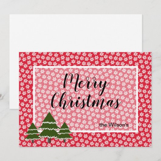 Sneeuwvlokken en groenblijvende bomen Platte vakan Feestdagenkaart (Voorkant / Achterkant)