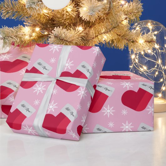 Sneeuwvlokken en kerststaart Voeg Roze naam toe Cadeaupapier (Feestdagen)