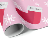 Sneeuwvlokken en kerststaart Voeg Roze naam toe Cadeaupapier (Rol Hoek)