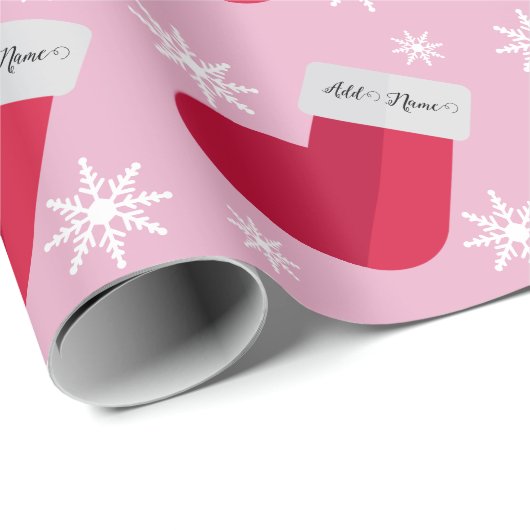 Sneeuwvlokken en kerststaart Voeg Roze naam toe Cadeaupapier (Rol Hoek)