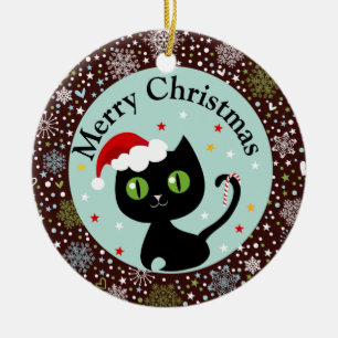 Sneeuwvlokken en kerstversiering met zwart Kat Keramisch Ornament