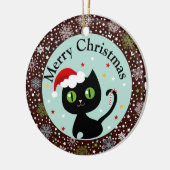 Sneeuwvlokken en kerstversiering met zwart Kat Keramisch Ornament (Links)