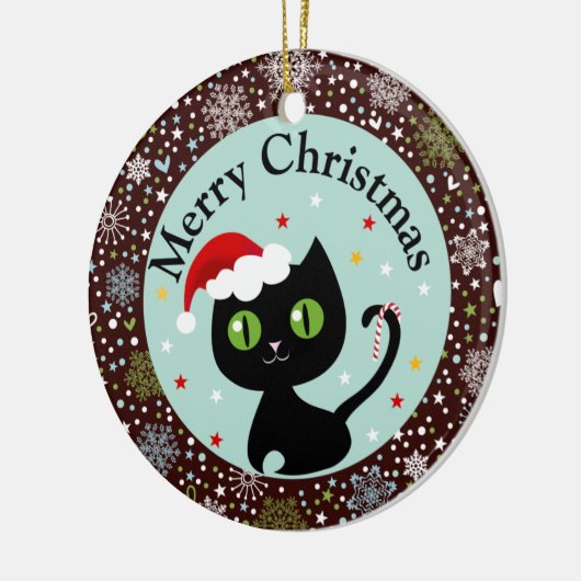 Sneeuwvlokken en kerstversiering met zwart Kat Keramisch Ornament (Links)