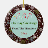 Sneeuwvlokken en kerstversiering met zwart Kat Keramisch Ornament (Achterkant)