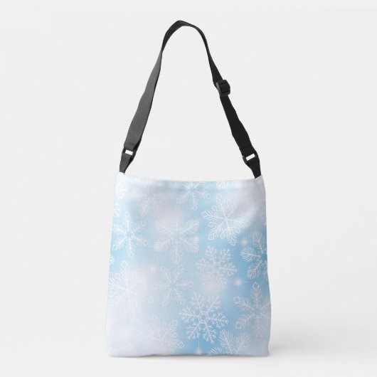 Sneeuwvlokken en lichten op blauw crossbody tas (Achterkant)