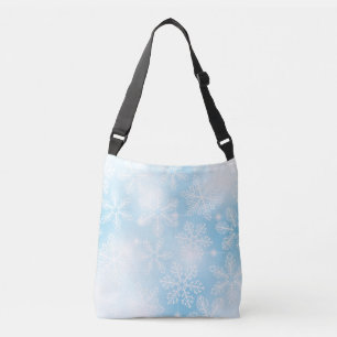 Sneeuwvlokken en lichten op blauw crossbody tas