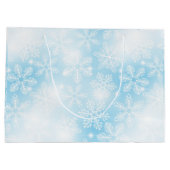 Sneeuwvlokken en lichten op blauw groot cadeauzakje (Achterkant)