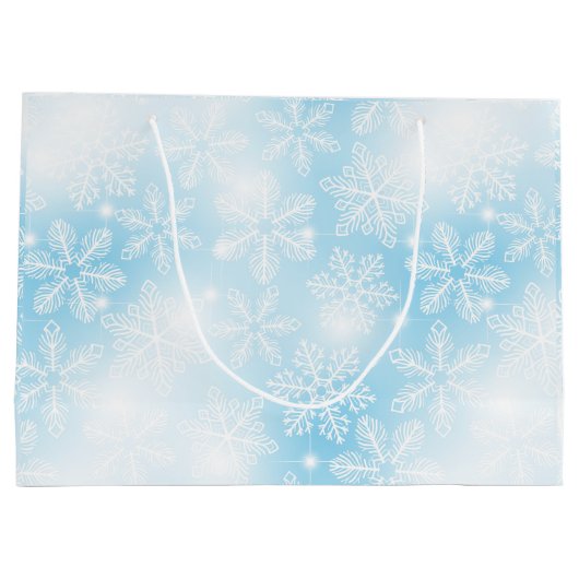 Sneeuwvlokken en lichten op blauw groot cadeauzakje (Achterkant)