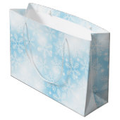 Sneeuwvlokken en lichten op blauw groot cadeauzakje (Achterkant Gekanteld)