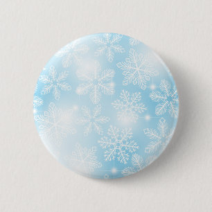 Sneeuwvlokken en lichten op blauw ronde button 5,7 cm