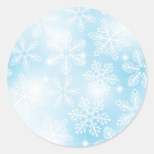 Sneeuwvlokken en lichten op blauw ronde sticker (Voorkant)