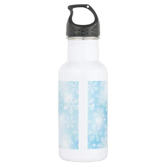 Sneeuwvlokken en lichten op blauw waterfles  (Achterkant)