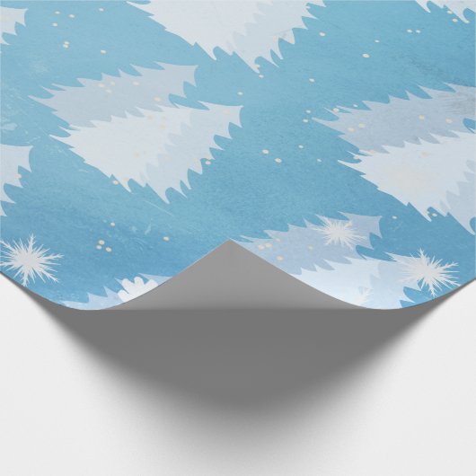 Sneeuwvlokken en met sneeuw bedekte bomen Inpakpap Cadeaupapier (Hoek)